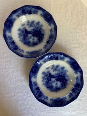 Set of 2 Antique Flow Blue Japan TF&C 10” Soup Plates – Floral Pattern